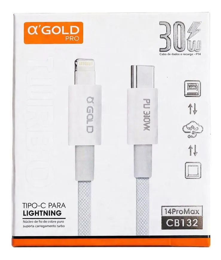 Cabo Tipo C Para Iphone Lightning 30w 2M aGold Turbo - A gold — TJ CASES