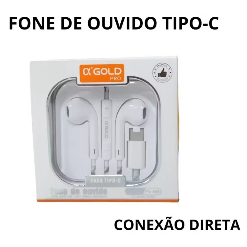 Fone de Ouvido Com Fio Intra Auricular A'Gold Tipo-C Branco FN-A75 — TJ CASES