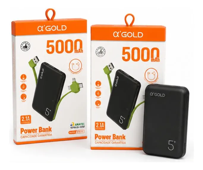 Power Bank A'gold 5000mah Bte-05 Com Cabo Integrado — TJ CASES