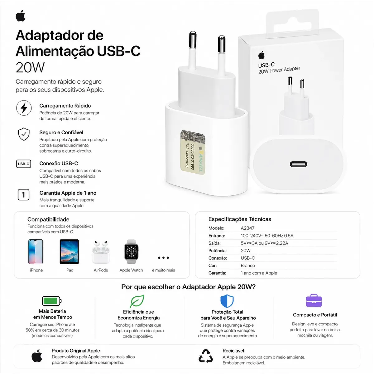 Adaptador de Energia USB-C de 20W Apple — TJ CASES